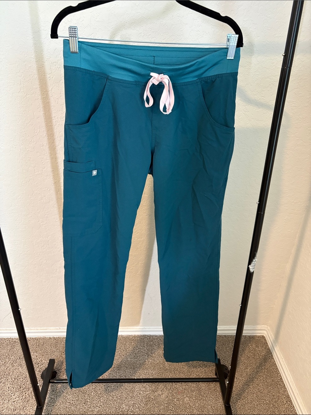 Figs Teal Jogger Scrub Pants with Pink Drawstring - Women